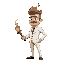 person that hold a flamethower and has white suit and is a greedy person