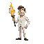 person that hold a flamethower and has white suit and is a greedy person
