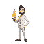 person that hold a flamethower and has white suit and is a greedy person