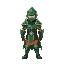 a warrior in emerald green armor