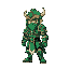 a warrior in emerald green armor