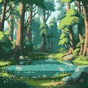 forest with pond in front 