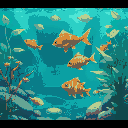underwater pond with fish and live plants