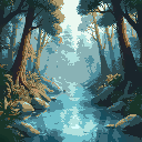 forest background with water in front 