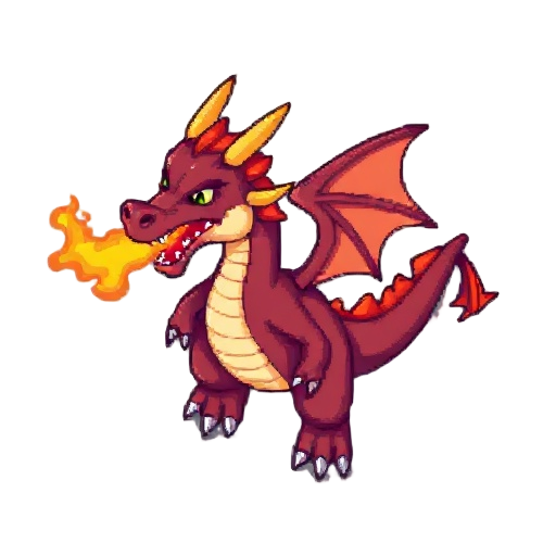 create a dragon monster in pixelated style breathing fire