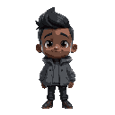 boy with a grey jacket and a black skin 