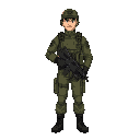 soldier, full body, front view. wears  military uniform, bulletproof vest, boots, no helmet, with a gun in his hand.
