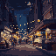 the image depicts a night scene of a market or street fair, in a city setting with the street at the base of the image.