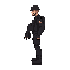 soldier, side view, full body, wears black military uniform, boots, bulletproof vest, does not wear helmet, game sprite