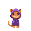 orange cat with purple hoodie