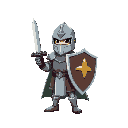 make a knight with a sword and shield in the pixelfrog art style