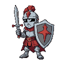 make a knight with a sword and shield in the pixelfrog art style comic game cartoon