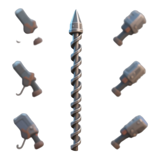 2d sprite sheet, industrial drilling auger, vertical orientation, metal screw drill bit with helical blades, sharp tip, no handle, no motor, no handheld drill, 8-frame looping rotation animation, consistent shape across frames, transparent background, gam