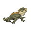 bearded dragon lizard on all fours, viewed from the side, 21x12 pixels