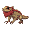  prompt: bearded dragon lizard on all fours, viewed from the side, 21x12 pixels, detailed shading, vibrant colors