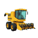 yellow harvester with black wheels, side view