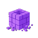 one large purple cube that breaks into small cubes, in pixel art style 128 bit