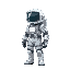 cyberpunk astronaut in a square helmet and a white spacesuit, a large body, broad shoulders and standing straight
