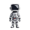 astronaut with square helmet standing upright