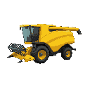yellow harvester with black wheels, side view