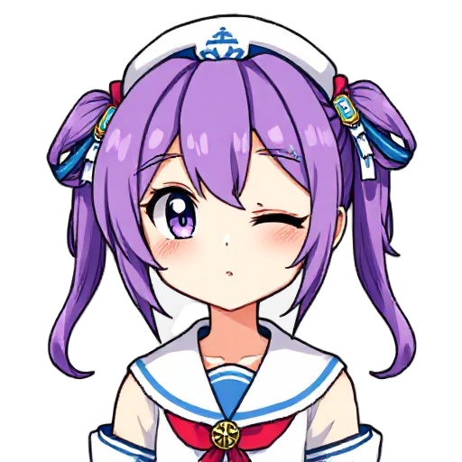 masterpiece, best quality, ultra detailed, high resolution, pixel-art, upper body, purple hair, long twintails, sailor hat, sailor-themed accessories, anchor-shaped ornaments, one eye closed, wink