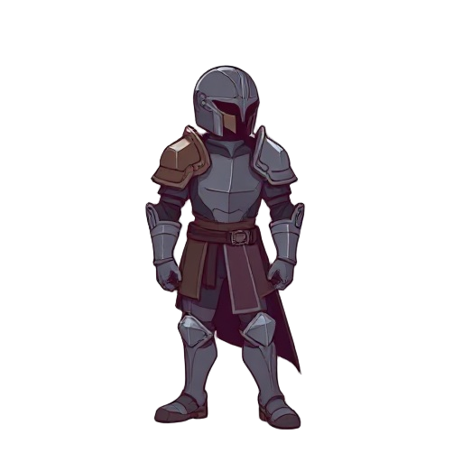 clean silhouette, flat cel shading, side view, no background, centered, consistent armor design