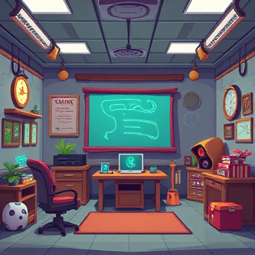 training room wizard academy background with training stuff 8bit style pixel