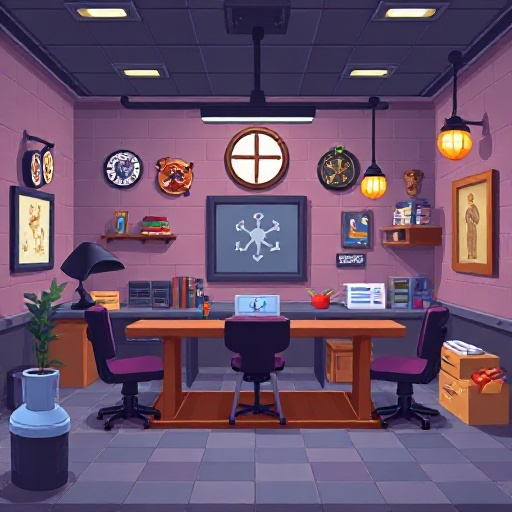 training room witch academy background with training stuff 8bit style pixel
