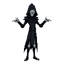 a slender assassin in t-pose, wearing black feathered robes and a plague doctor mask. glowing white eyes, clawed gloves, light armor on legs. silent and elegant look.