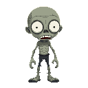 zombie with big white eyes and large head 