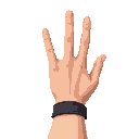 first-person view of a realistic human right hand with 5 fingers, reaching forward, back of the hand visible (not the palm). wearing a dark glove. neutral lighting, realistic proportions, clear anatomy.