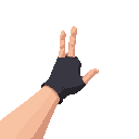 first-person view of a normal human right hand reaching forward, showing the back of the hand (not the palm). the hand is wearing a dark glove. neutral lighting, clear and realistic style.