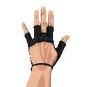 first-person view of a realistic human right hand, with exactly 5 fingers, reaching forward. the back of the hand is fully visible (not the palm). wearing a fitted black tactical glove. photorealistic, clean anatomy, natural lighting, ultra-detailed finge