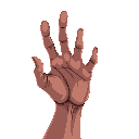 first-person view of a human hand reaching forward in a tense, fearful pose, slightly shaking. dark, eerie horror atmosphere, low light. inspired by white knuckle style.