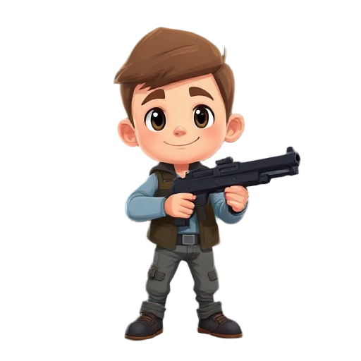 boy holding a gun in his hand 