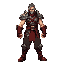 metin2 warrior. no weapon. no armor.the warrior's clothing consists of a sleeveless armored vest with a metallic design and intricate detailing, featuring a red belt with a prominent buckle around the waist. he wears loose, dark pants with a subtle red ac