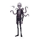 tall, thin man with no face, hair, or eyes, wearing a suit and tie. tentacles on his back.