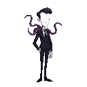 tall, thin man with no face, hair, eyes, or mouth. white face, wearing a black suit and tie. tentacles on his back.
