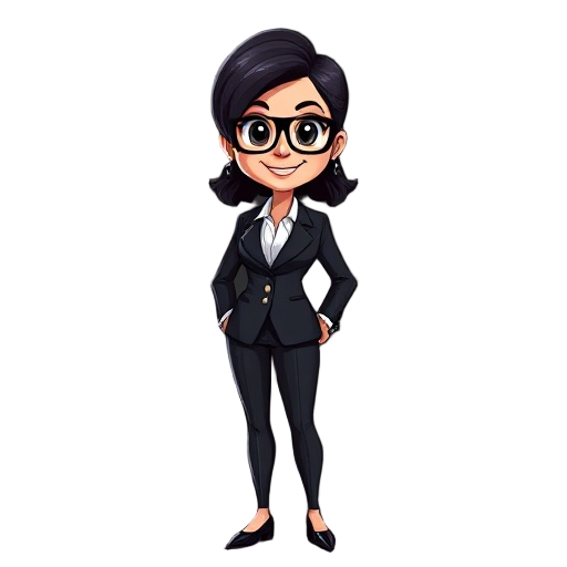 a middle-age business woman. her face like black widow. she is in a suit looking at the camera smiling, standing. black background. 