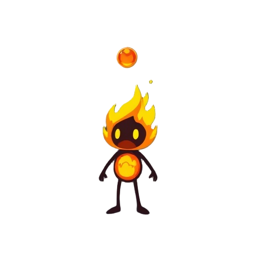 a pixel fire character with sphere shape hovering in the air