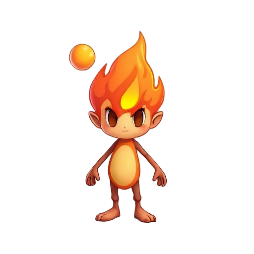 a fire character with sphere shape hovering in the air