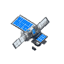 a satellite with blue solar panel