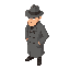 1930s private detective dressed with gray raincoat and a hat. 16 bit style.