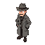 1930s private detective dressed with gray raincoat and a hat. 16 bit style.