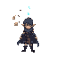 floating shadow with levitating scrolls and runes, faint blue glow.