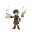floating shadow with levitating scrolls and runes, faint blue glow.