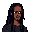 black guy with black dreads wearing all black 