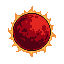 sun, spherical star, cellestial body, centered, spherical, shades of bright red and crimson that depicts its complex solar surface.