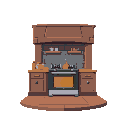 a room with an oven