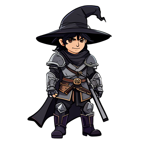 medieval battle mage, male, wizard hat, black hair, leather boots, no facial hair, armored